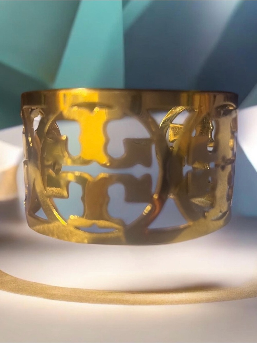 Gold Cutout Logo Bangle Bracelet
